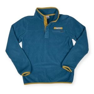 Columbia PFG Hoodie Boys M 10/12 T-Snap Teal Long Sleeve Pullover Fleece
